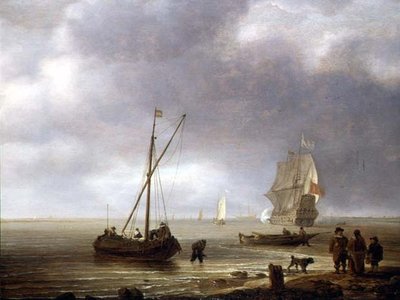 A Frigate Firing a Salute by Simon de Vlieger
